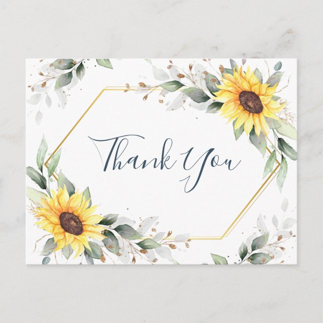 Elegant Sunflowers Greenery Floral Thank You Postcard (Front)
