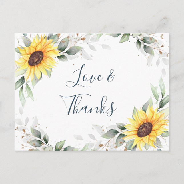 Elegant Sunflowers Greenery Floral Thank You Postcard (Front)
