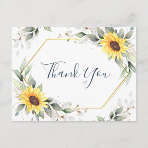 Elegant Sunflowers Greenery Floral Thank You Postcard