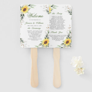 Elegant Sunflowers Greenery Floral Wedding Program Hand Fan