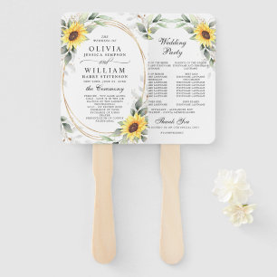 Elegant Sunflowers Greenery Floral Wedding Program Hand Fan