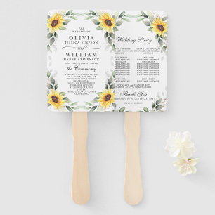 Elegant Sunflowers Greenery Floral Wedding Program Hand Fan