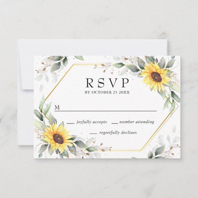Elegant Sunflowers Greenery Floral Wedding RSVP Card (Front)