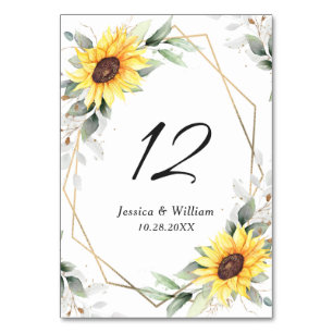 Elegant Sunflowers Greenery Floral Wedding Table Number