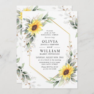 Elegant Sunflowers Greenery Rehearsal Dinner Invitation