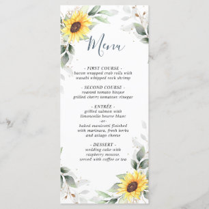 Elegant Sunflowers Greenery Wedding Menu Card