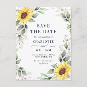 Elegant Sunflowers Greenery Wedding Save the Date Postcard