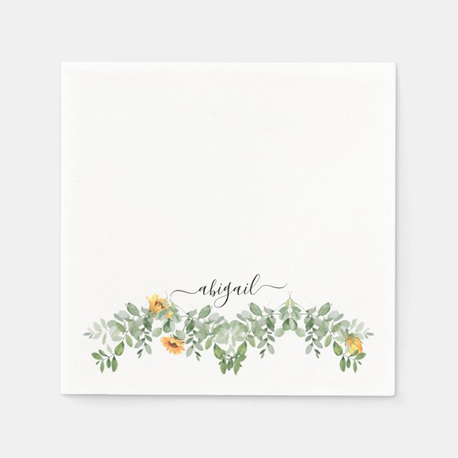 Elegant Sunflowers in Foliage Custom Shower Napkin (Front)