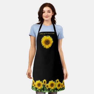 Elegant Sunflowers on Black Apron