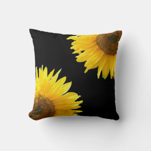 Elegant Sunflowers on Black  Throw Pillow
