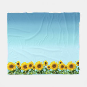Elegant Sunflowers on Sky Blue Shades Fleece Blanket