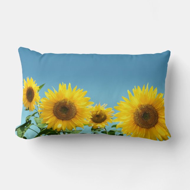 Elegant Sunflowers on Sky Blue Shades Lumbar Pillow (Front)