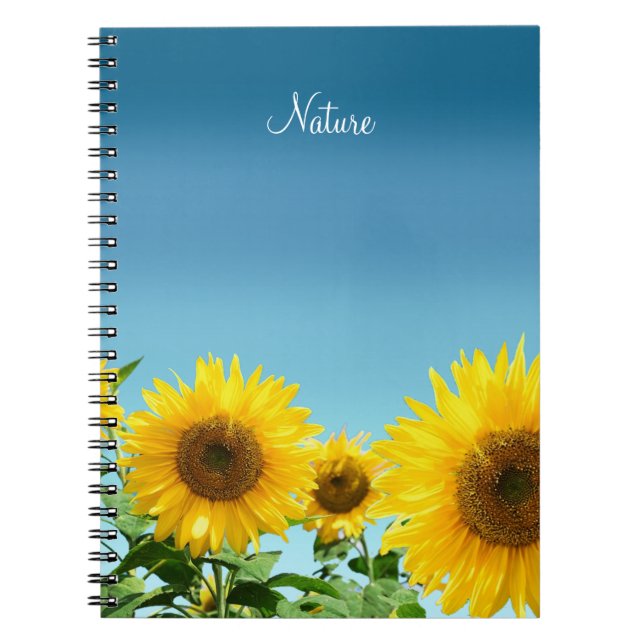 Elegant Sunflowers on Sky Blue Shades Notebook (Front)