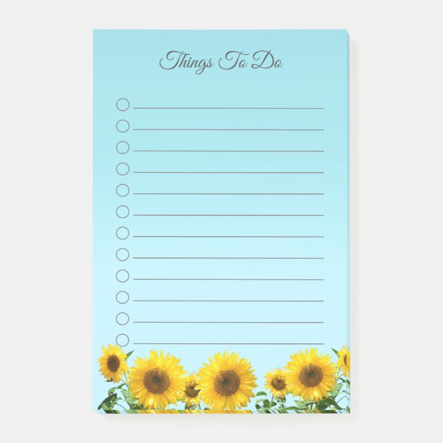 Elegant Sunflowers on Sky Blue Things To Do Post-i Post-it Notes (Front)