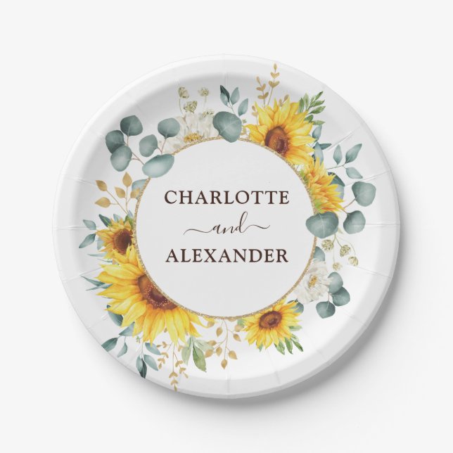 Elegant Sunflowers Summer Floral Garden Wedding Paper Plate (Front)