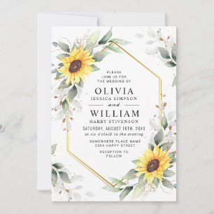 Elegant Sunflowers Watercolor Greenery Wedding Invitation