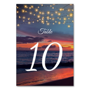 Elegant Sunset Beach String Light Summer Wedding Table Number