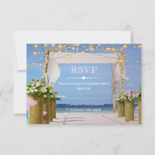 Elegant Sunset Beach String Lights Summer Wedding RSVP Card