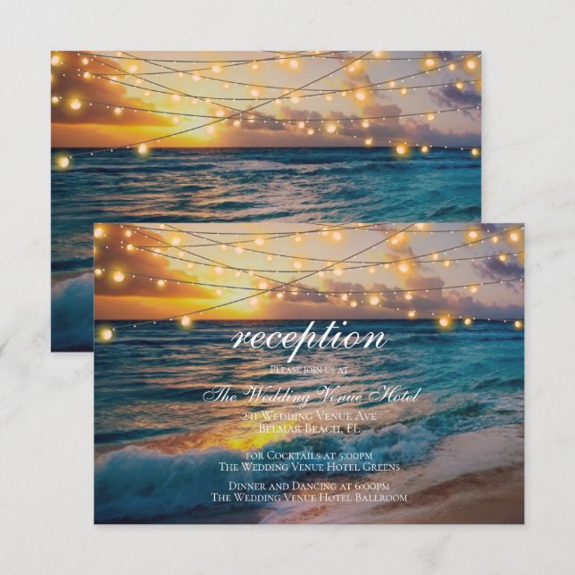 Elegant Sunset Beach Summer Wedding Reception Card (Front/Back)