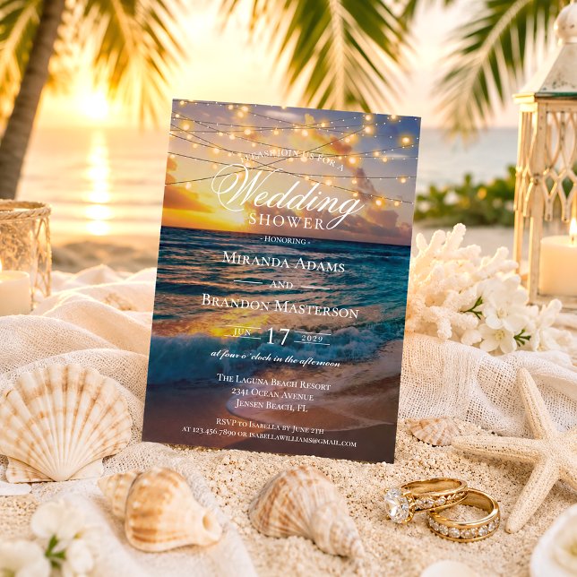 Elegant Sunset Beach Summer Wedding Shower Invitation (Creator Uploaded)