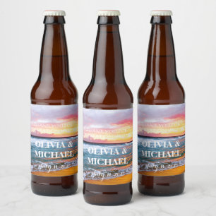 Elegant Sunset Beach Tropical Summer Elegant Beer Bottle Label