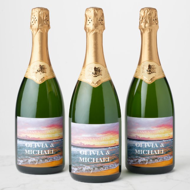 Elegant Sunset Beach Tropical Summer Elegant Sparkling Wine Label (Bottles)