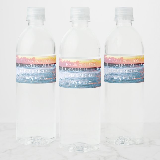 Elegant Sunset Beach Tropical Summer Elegant Water Bottle Label (Bottles)