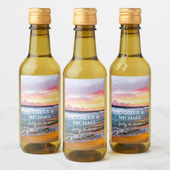 Elegant Sunset Beach Tropical Summer Elegant Wine Label (Bottles)