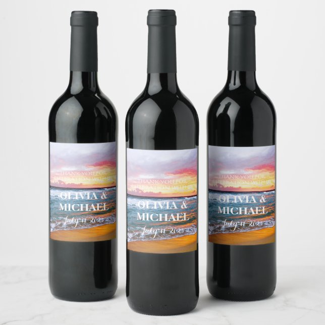Elegant Sunset Beach Tropical Summer Elegant Wine Label (Bottles)
