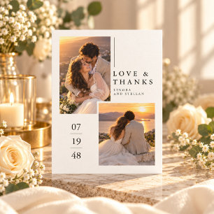 Elegant Sunset  Duo Photo Wedding  Thank You Card