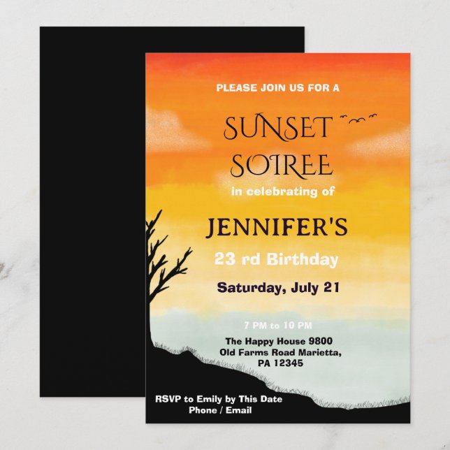 Elegant Sunset Soiree Birthday  Invitation (Front/Back)