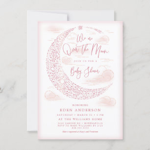 Elégant sur la lune Baby Girl Shower Invitation
