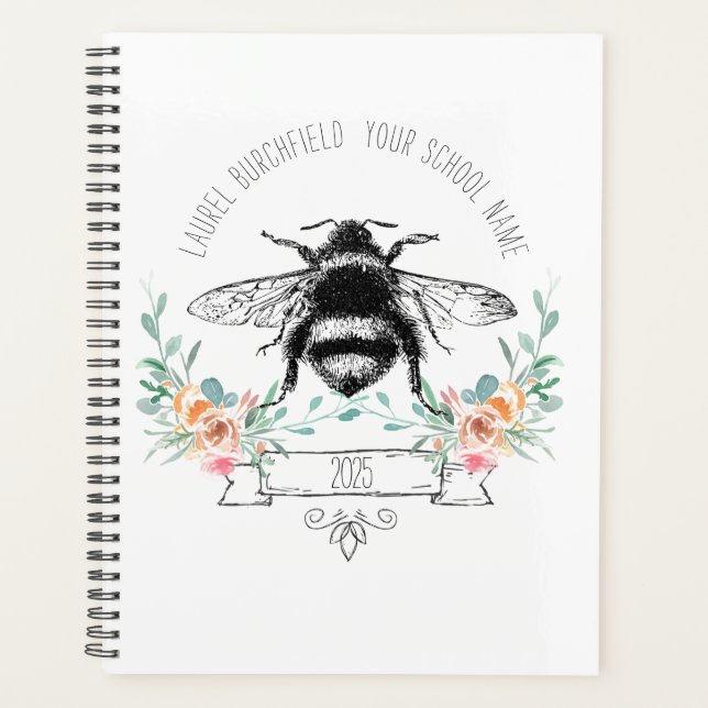 Élégant sur mesure Blush Rose Green Bee Floral Sch (Devant)