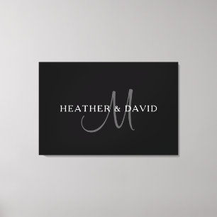 Elegant Surname Monogram   Black, Grey & White Canvas Print