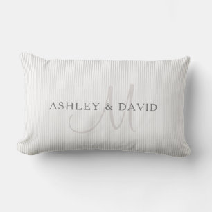 Elegant Surname Monogram & Thin Grey Stripes Lumbar Pillow