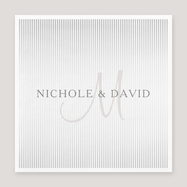 Elegant Surname Monogram & Thin Grey Stripes Napkin (Creator Uploaded)