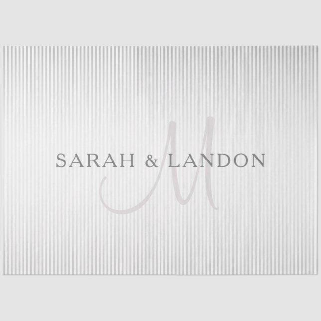 Elegant Surname Monogram & Thin Grey Stripes Tissue Paper (Front)