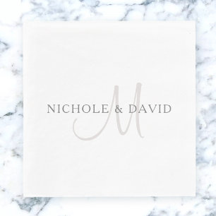 Elegant Surname Monogram White & Grey Napkin