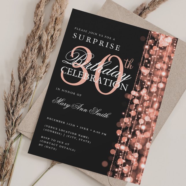 Elegant Surprise 30th Birthday Sparkles Rose Gold Invitation (Elegant Surprise 30th Birthday Sparkles Rose Gold Invitation)