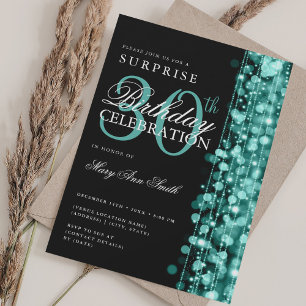 Elegant Surprise 30th Birthday Sparkles Turquoise Invitation