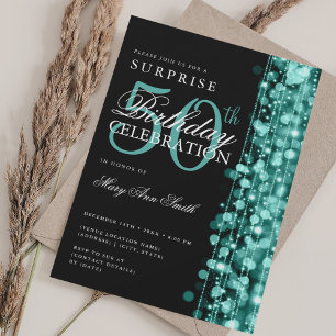 Elegant Surprise 50th Birthday Sparkles Turquoise Invitation