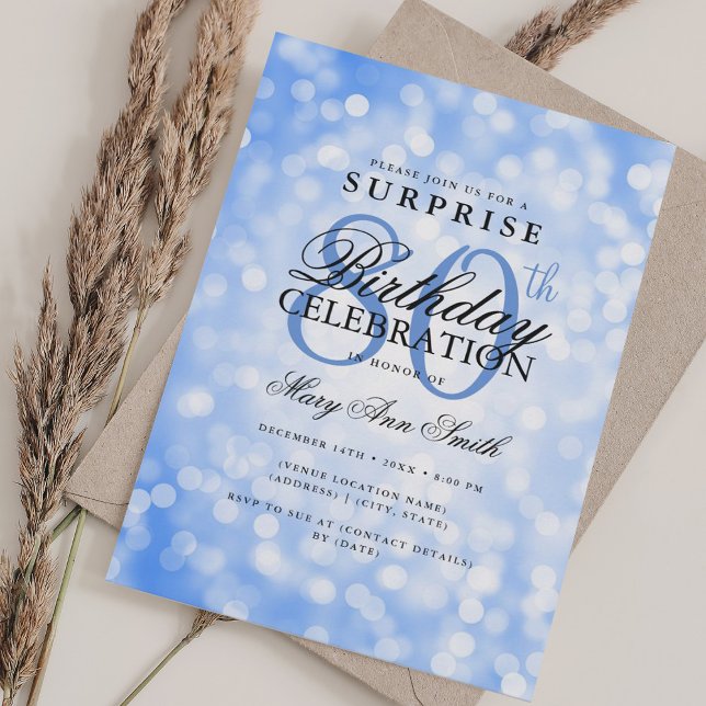 Elegant SURPRISE 80th Birthday Navy Blue Lights Invitation (Elegant SURPRISE 80th Birthday Navy Blue Lights Invitation)