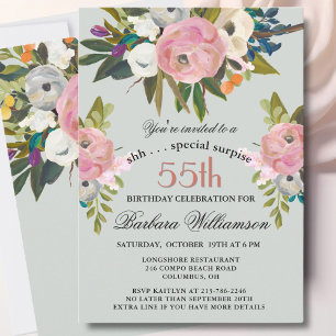 Elegant SURPRISE Handpainted 55th Birthday Party  Invitation