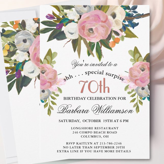 Elegant SURPRISE Handpainted 70th Birthday Party  Invitation (Creator Uploaded)