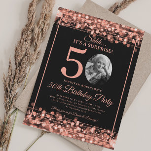 Elegant SURPRISE Photo 50th Birthday Rose Gold Invitation
