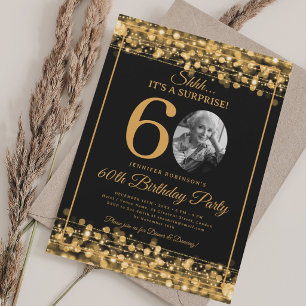 Elegant SURPRISE Photo 60th Birthday Gold Glam Invitation