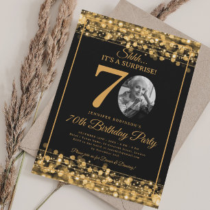 Elegant SURPRISE Photo 70th Birthday Gold Glam  Invitation