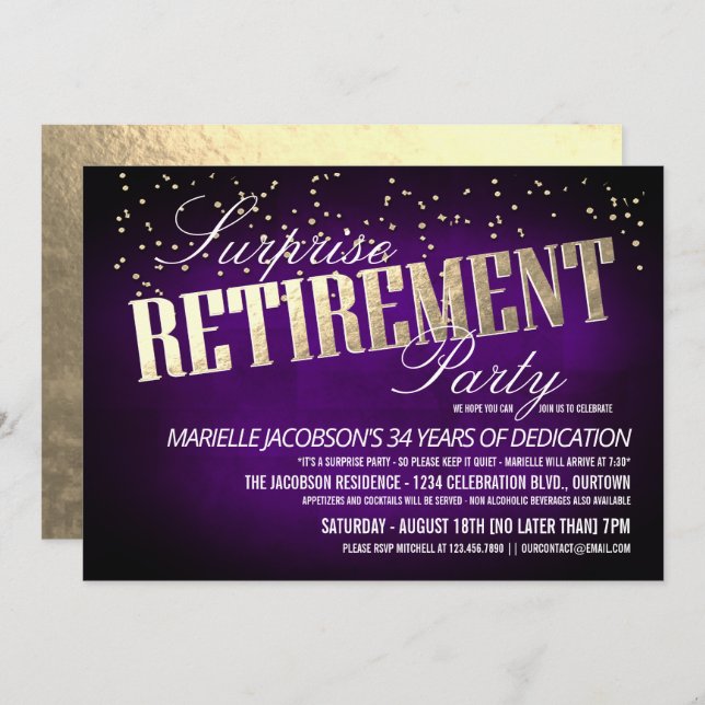 Elegant Surprise Retirement Party Invitations (Front/Back)