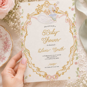 Elegant Swan Baby Shower Invitation, Vintage Gold Invitation