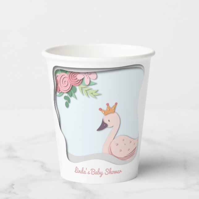 Elegant Swan Baby Shower Paper Cups (Front)